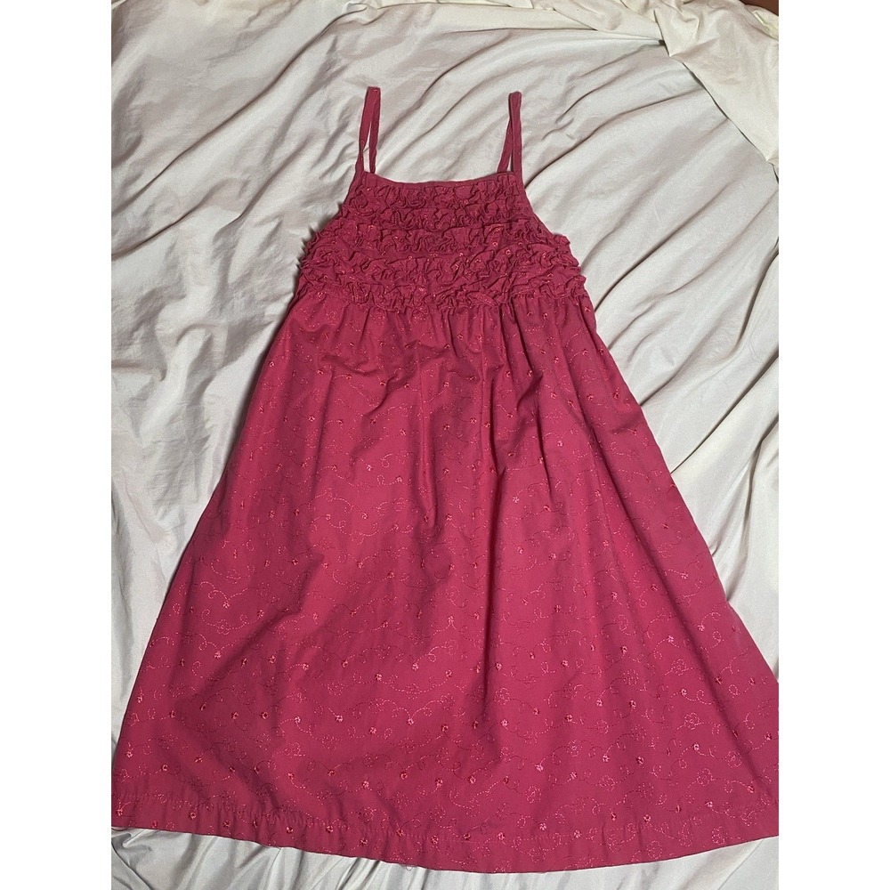 Penelope Mack Girls Size 10 Pink Smocked Sundress Ruffle Embroidered Square